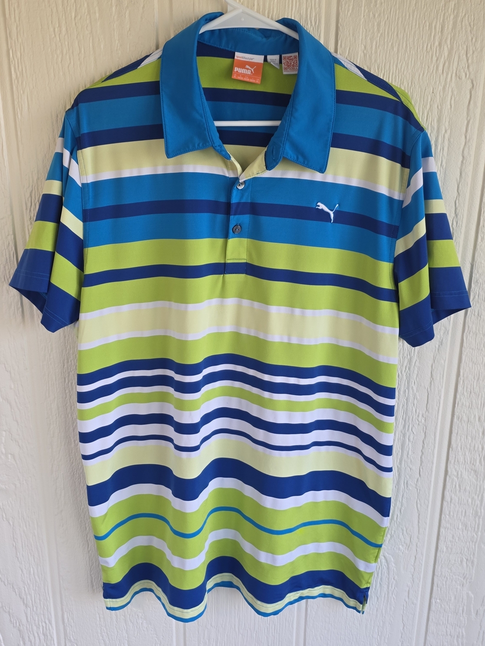 Puma Men’s Teal, Navy & Lime Striped Golf Polo, Size XL
